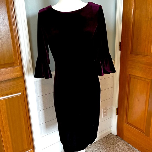DKNY Velvet Bell Sleeve A-line Dress - Dark Purple size 8 - Picture 7 of 9